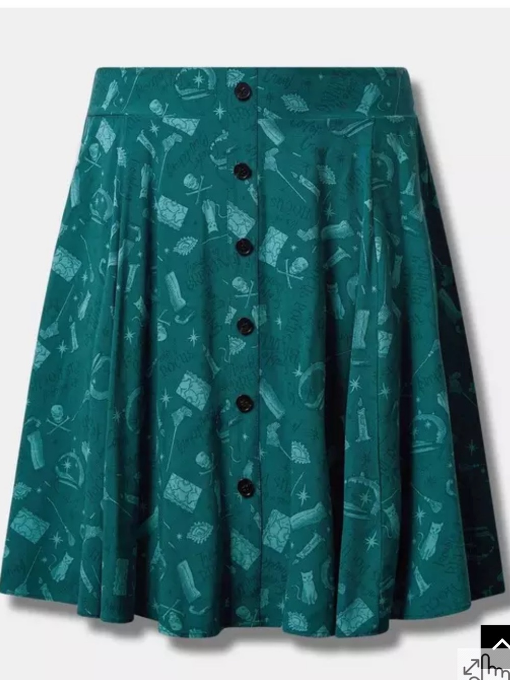 Torrid Disney Hocus Pocus Teal Button Front Circle Skirt Size M/L